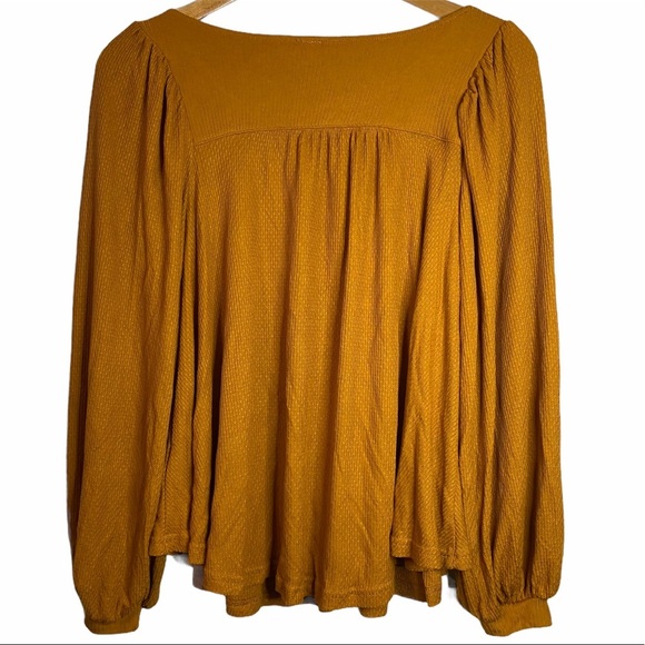 Free People Devin Knit Bishop Sleeve Yellow Scoop Neck Top XS Extra Small - Picture 4 of 13
